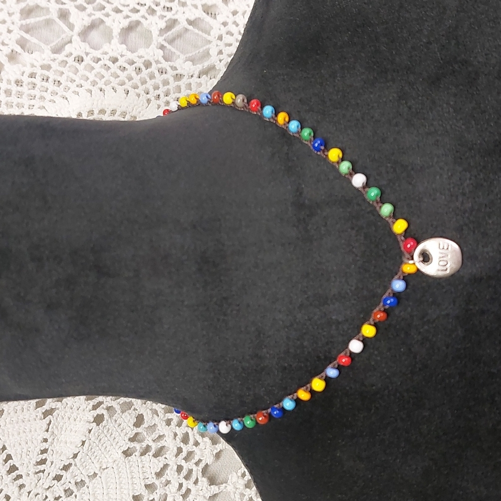 Bohemian Crochet Necklace, Multicolor, Brown & Silver, Handcrafted by R…